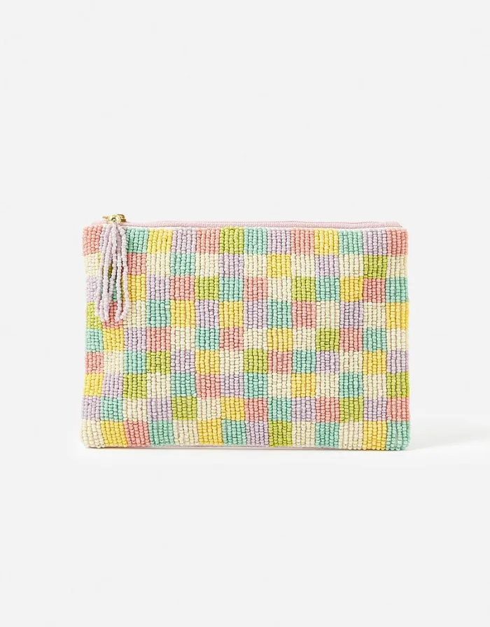 Accessorize Beaded Gingham Pouch Women Purses and Wallets