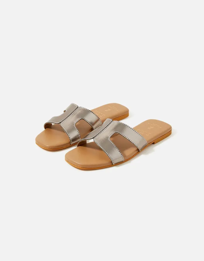 Accessorize Contrast Stitch Leather Sandals Metallic Metallics Women Sandals and Flip Flops