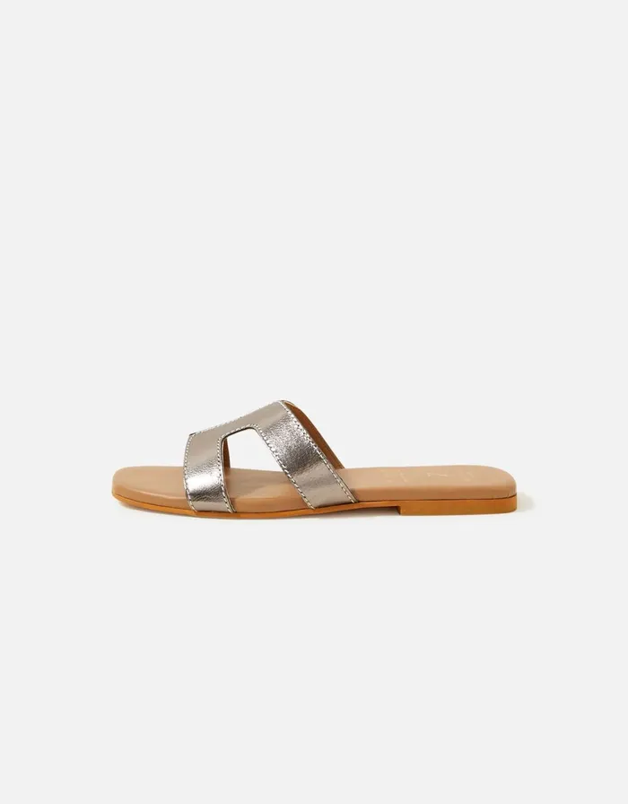 Accessorize Contrast Stitch Leather Sandals Metallic Metallics Women Sandals and Flip Flops