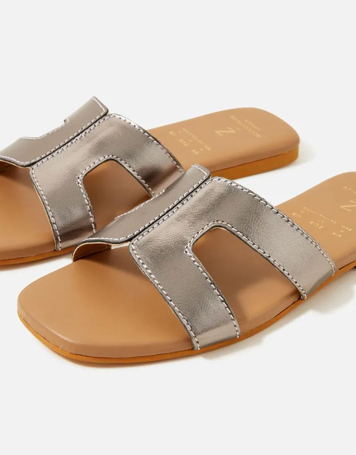 Accessorize Contrast Stitch Leather Sandals Metallic Metallics Women Sandals and Flip Flops