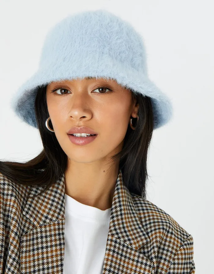 Accessorize Fluffy Bucket Hat Blue Women Hats