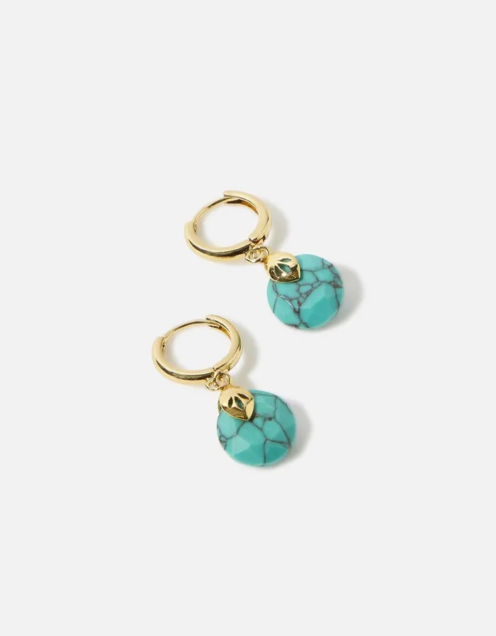 Accessorize GoldPlated Turquoise Circle Huggie Hoops Women Earrings