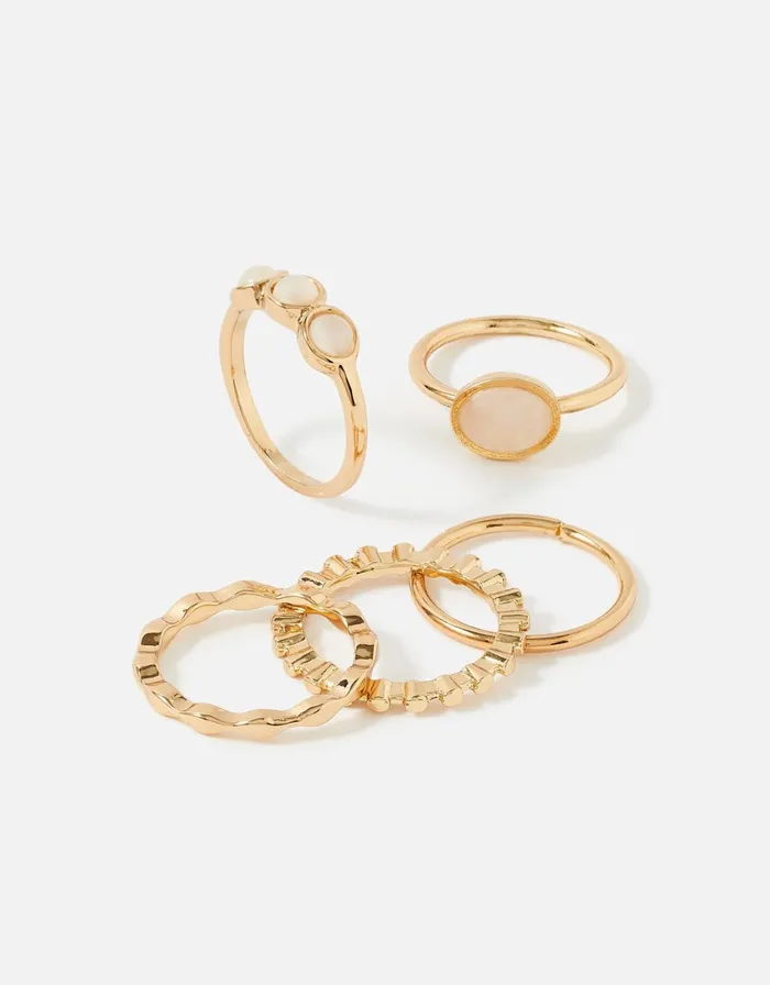 Accessorize Pearl Stones Stacking Ring Set Pink Pink Women Rings