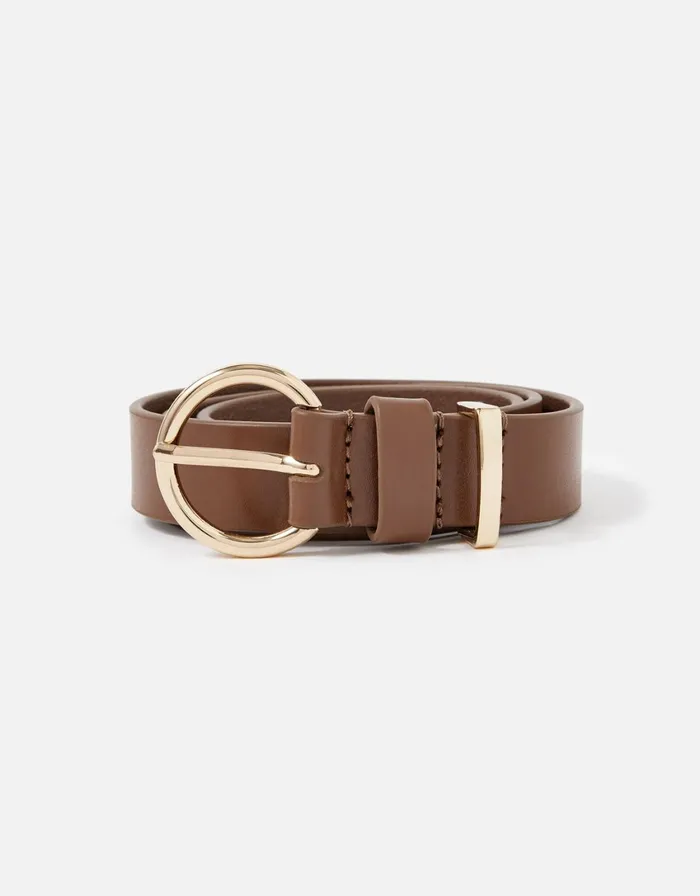 Accessorize Round Buckle Leather Jeans Belt Tan Tan Women Belts
