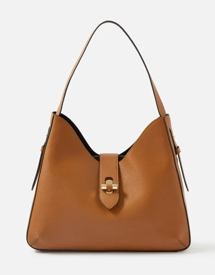 Accessorize Talia Large Twistlock Shoulder Bag Tan Tan Women Shoulder Bags