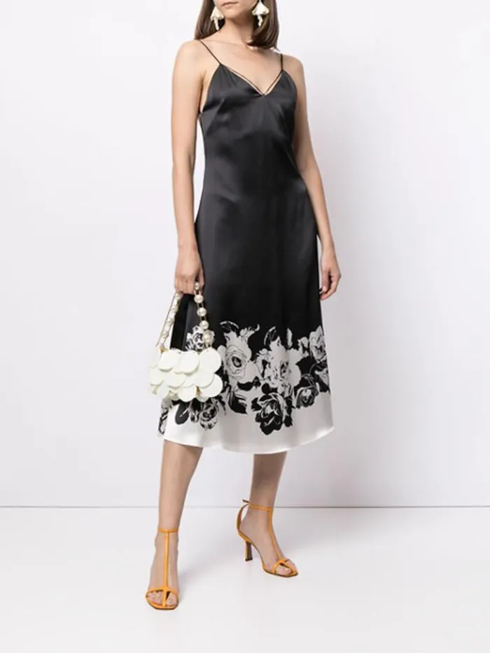 Adam Lippes Dresses and Jumpsuits Cami Dress With Ties In Printed Silk Charmeuse Black Floral 8211 Women Adam Lippes Dresses and Jumpsuits Cami Dress With Ties In Printed Silk Charmeuse Black Floral 8211 Women