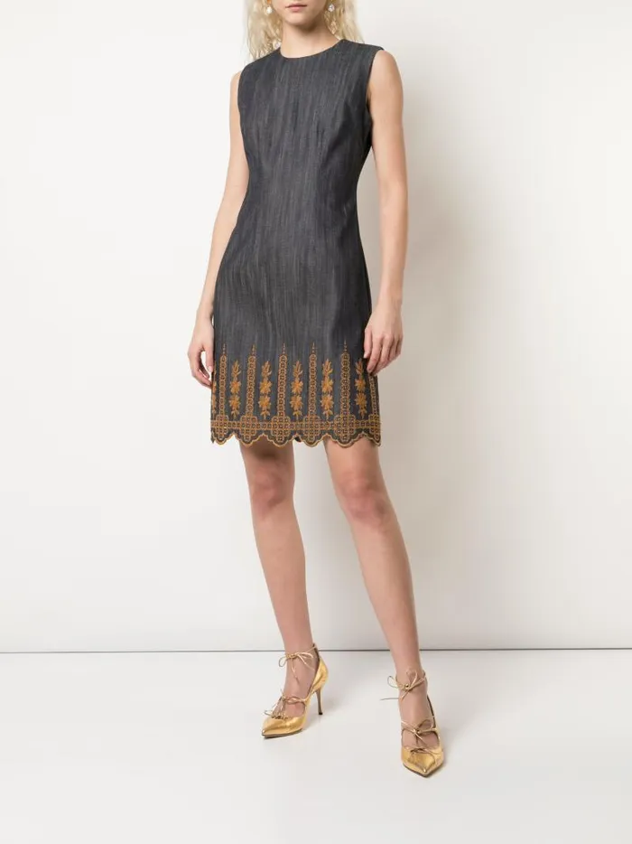 Adam Lippes Dresses and Jumpsuits Sheath Dress In Broderie Anglaise Indigo Gold 8211 Women Adam Lippes Dresses and Jumpsuits Sheath Dress In Broderie Anglaise Indigo Gold 8211 Women