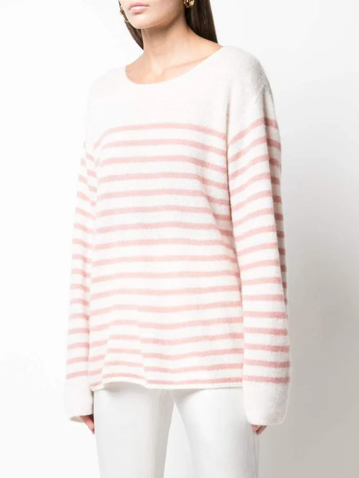 Adam Lippes Sweaters Breton Stripe Sweater In Brushed Cashmere Ivorypetal Pink 8211 Women Adam Lippes Sweaters Breton Stripe Sweater In Brushed Cashmere Ivorypetal Pink 8211 Women