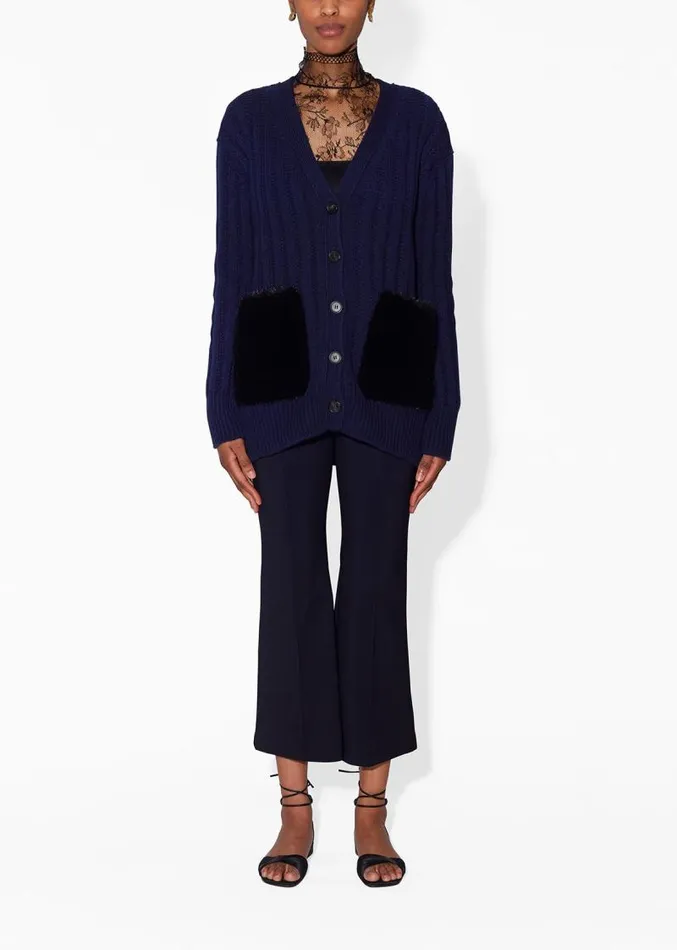 Adam Lippes Sweaters Cardigan In Wool Cashmere With Mink Pockets Navy Black 8211 Women