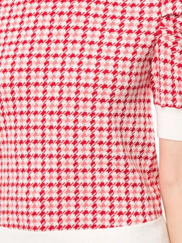 Adam Lippes Sweaters Puff Sleeve Sweater In Merino Jacquard Houndstooth Multi Pink 8211 Women