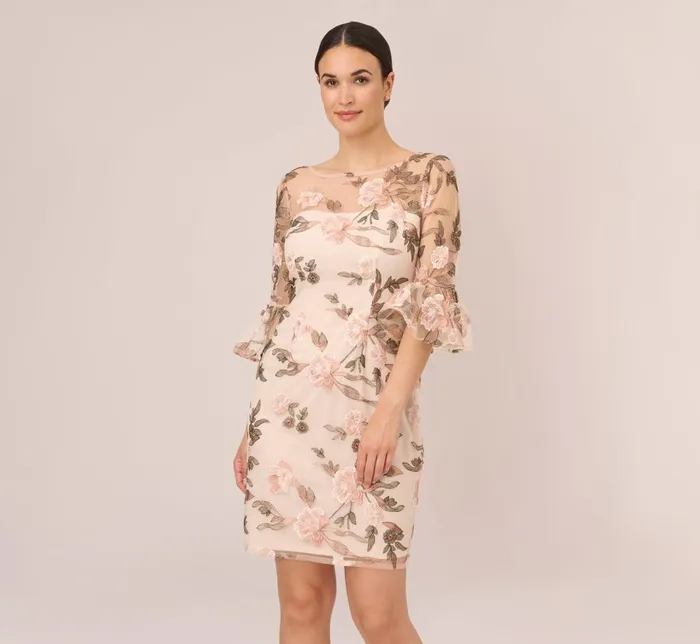 Adrianna Papell Day Dresses Floral Embroidered Bell Sleeve Sheath Dress In Blush Multi 8211 Women Adrianna Papell Day Dresses Floral Embroidered Bell Sleeve Sheath Dress In Blush Multi 8211 Women