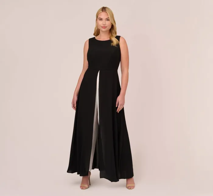 Adrianna Papell Day Dresses Plus Size Colorblock Jumpsuit With Skirt Overlay In Black Ivory 8211 Women Adrianna Papell Day Dresses Plus Size Colorblock Jumpsuit With Skirt Overlay In Black Ivory 8211 Women