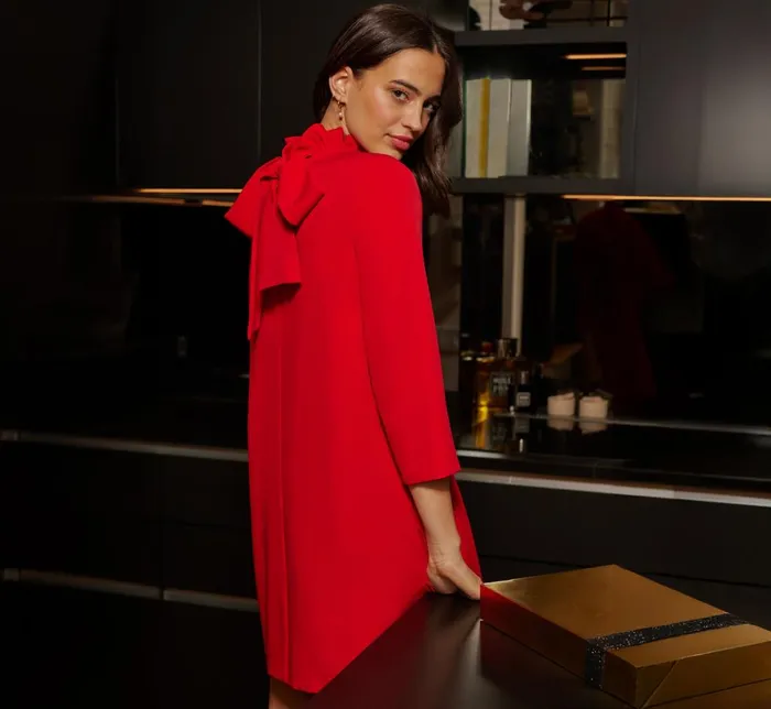 Adrianna Papell Day Dresses Ruffle Mock Neck A Line Shift Dress In Red 8211 Women