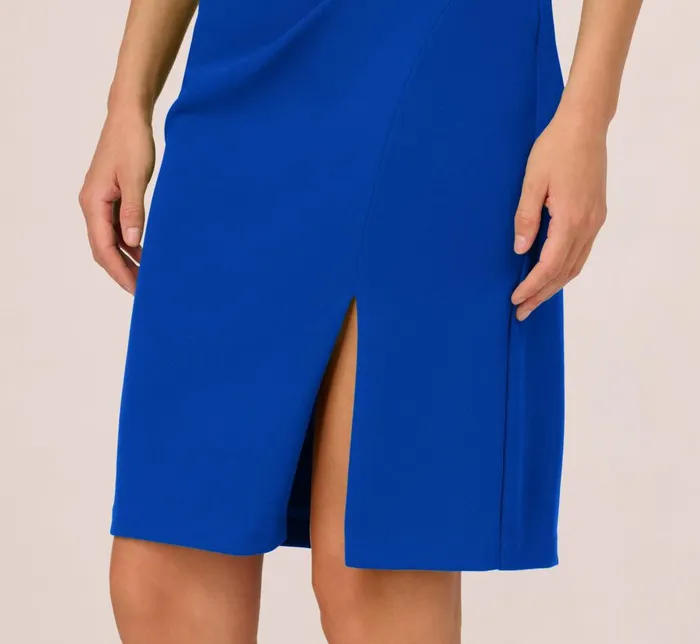 Adrianna Papell Day Dresses Short Sleeves Sheath Dress With Asymmetrical Neckline In Violet Cobalt 8211 Women