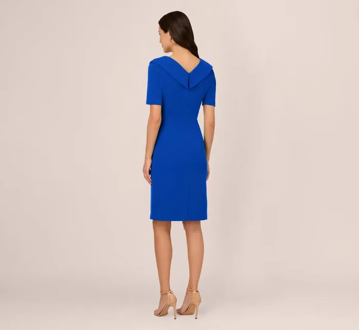 Adrianna Papell Day Dresses Short Sleeves Sheath Dress With Asymmetrical Neckline In Violet Cobalt 8211 Women