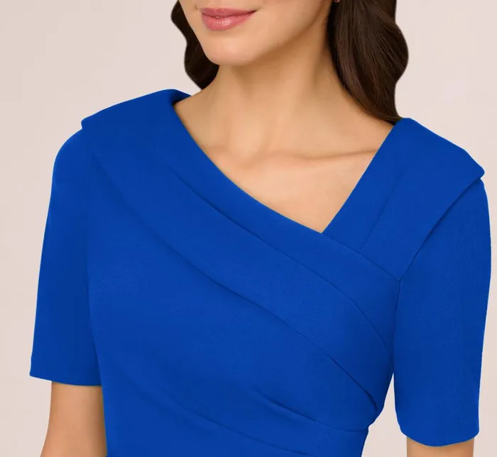 Adrianna Papell Day Dresses Short Sleeves Sheath Dress With Asymmetrical Neckline In Violet Cobalt 8211 Women