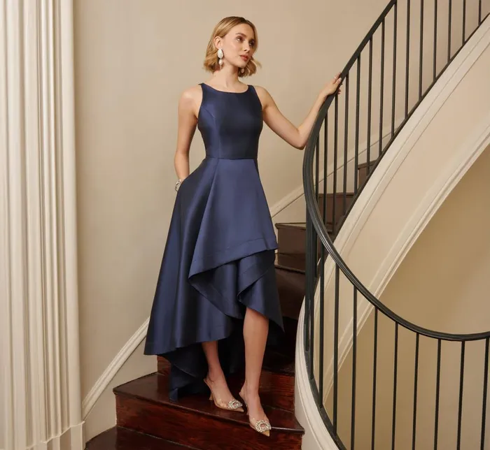 Adrianna Papell Formal Dresses High Low Mikado Gown With Asymmetrical Detail In Midnight 8211 Women Adrianna Papell Formal Dresses High Low Mikado Gown With Asymmetrical Detail In Midnight 8211 Women