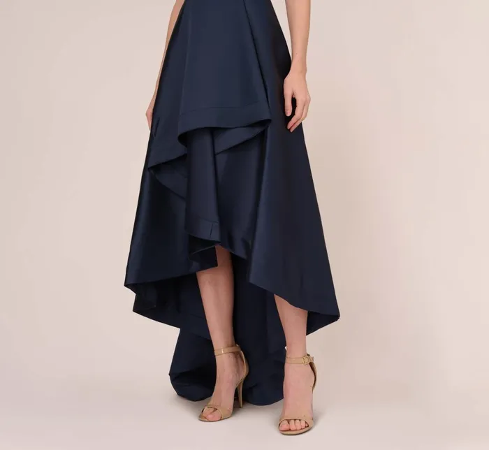 Adrianna Papell Formal Dresses High Low Mikado Gown With Asymmetrical Detail In Midnight 8211 Women