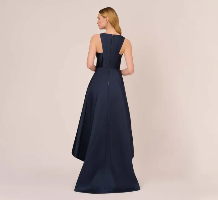 Adrianna Papell Formal Dresses High Low Mikado Gown With Asymmetrical Detail In Midnight 8211 Women