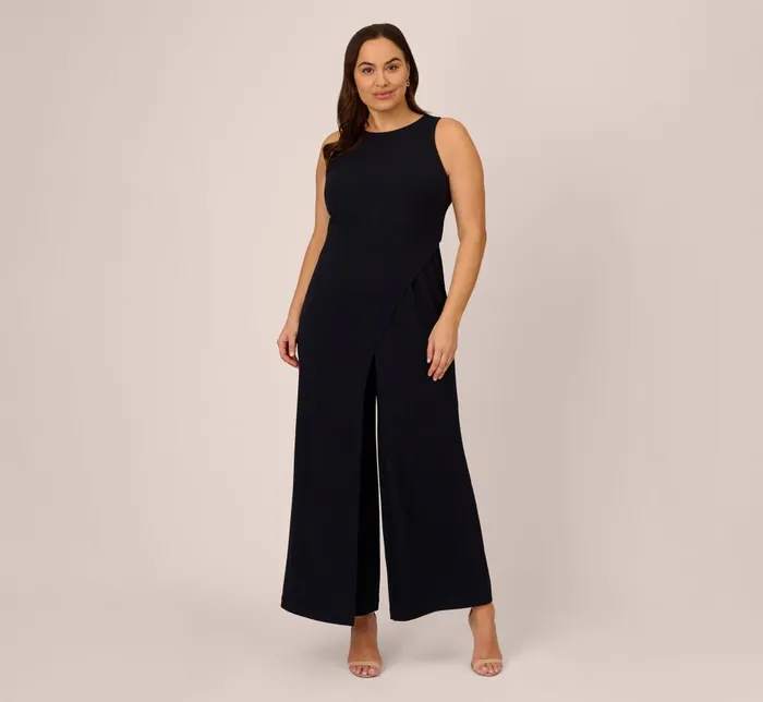 Adrianna Papell Formal Dresses Plus Size Sleeveless Asymmetrical Jumpsuit In Midnight 8211 Women Adrianna Papell Formal Dresses Plus Size Sleeveless Asymmetrical Jumpsuit In Midnight 8211 Women