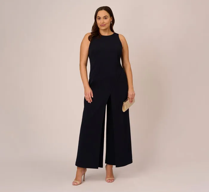 Adrianna Papell Formal Dresses Plus Size Sleeveless Asymmetrical Jumpsuit In Midnight 8211 Women