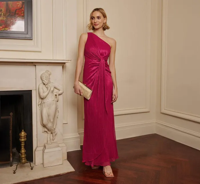 Adrianna Papell Formal Dresses Stardust Pleated Draped One Shoulder Gown In Magenta 8211 Women Adrianna Papell Formal Dresses Stardust Pleated Draped One Shoulder Gown In Magenta 8211 Women