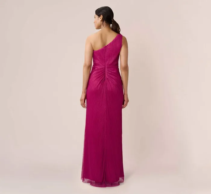 Adrianna Papell Formal Dresses Stardust Pleated Draped One Shoulder Gown In Magenta 8211 Women