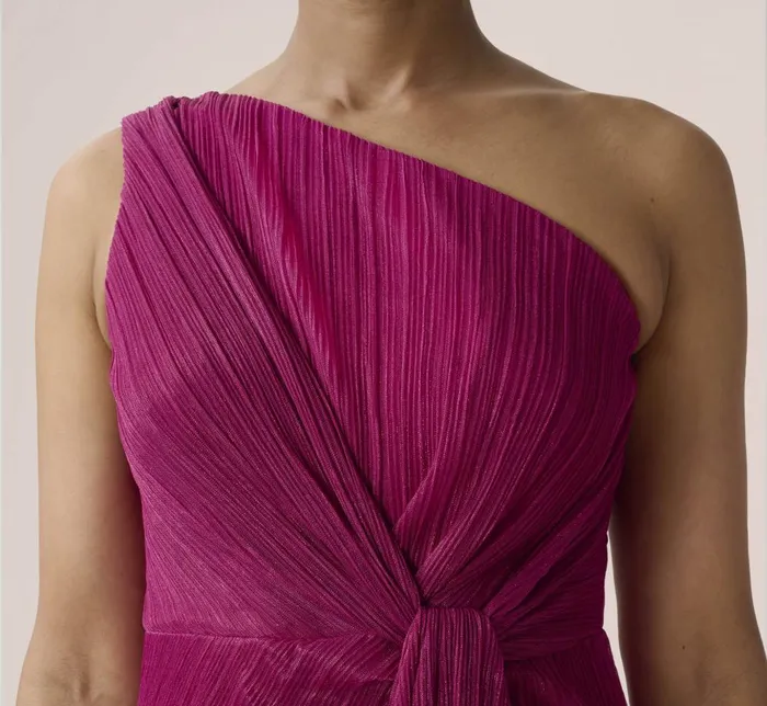 Adrianna Papell Formal Dresses Stardust Pleated Draped One Shoulder Gown In Magenta 8211 Women