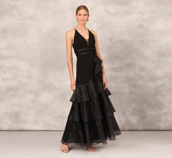 Adrianna Papell Formal Dresses Tiered Trumpet Dress With Ruffles In Black 8211 Women