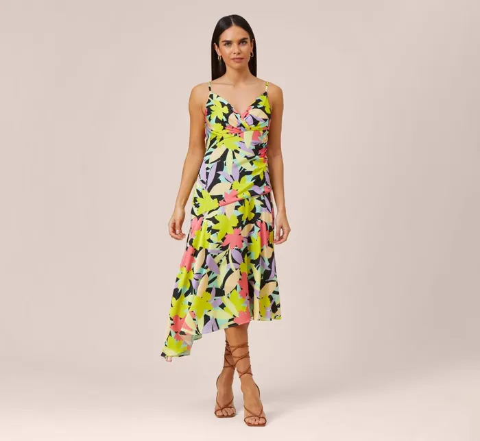 Adrianna Papell Wedding Guest Dresses FloralPrint Asymmetrical MidiLength Cocktail Dress In Coral Multi 8211 Women Adrianna Papell Wedding Guest Dresses FloralPrint Asymmetrical MidiLength Cocktail Dress In Coral Multi 8211 Women