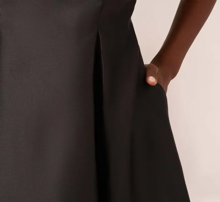 Adrianna Papell Wedding Guest Dresses Sleeveless Mikado Fit And Flare Midi Dress With VBack In Black 8211 Women