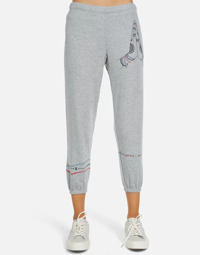 Alana Prayer Hands Heather Grey Women039s Lauren Moshi Crop Sweatpants