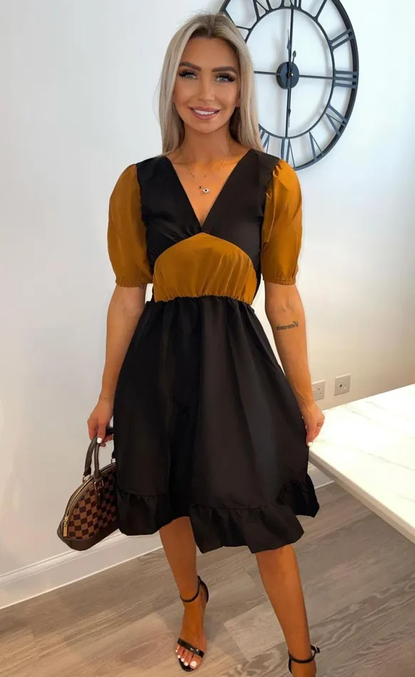 Aliya Black and Rust Colour Block Short Sleeve Shift Dress Women Missfiga Skater Dresses Aliya Black and Rust Colour Block Short Sleeve Shift Dress Women Missfiga Skater Dresses
