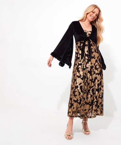 Apparel Belle Jaquard And Velvet Dress Black Dresses Joebrowns