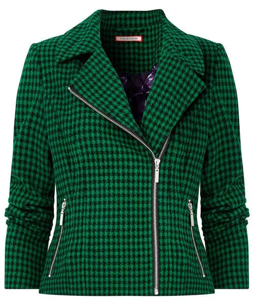 Apparel Coats and Jackets Joebrowns Meg Dogstooth Biker Jacket Green Apparel Coats and Jackets Joebrowns Meg Dogstooth Biker Jacket Green