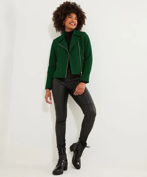 Apparel Coats and Jackets Joebrowns Meg Dogstooth Biker Jacket Green Apparel Coats and Jackets Joebrowns Meg Dogstooth Biker Jacket Green
