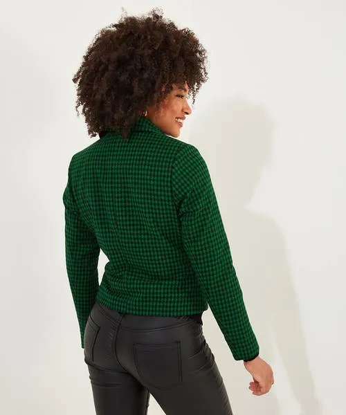 Apparel Coats and Jackets Joebrowns Meg Dogstooth Biker Jacket Green Apparel Coats and Jackets Joebrowns Meg Dogstooth Biker Jacket Green