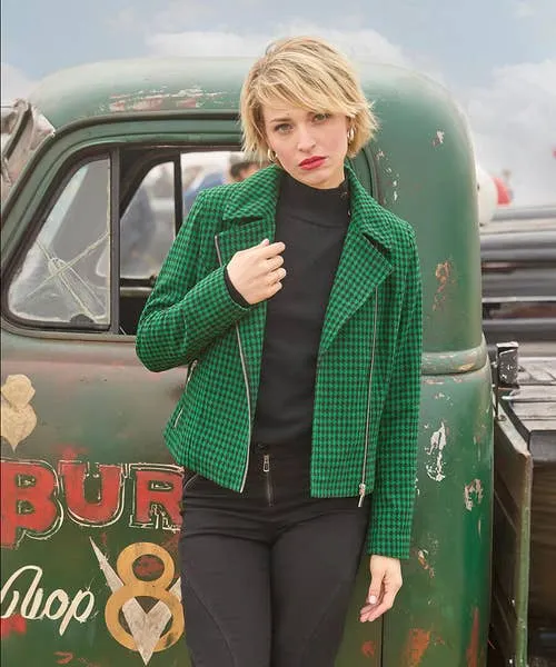 Apparel Coats and Jackets Joebrowns Meg Dogstooth Biker Jacket Green Apparel Coats and Jackets Joebrowns Meg Dogstooth Biker Jacket Green