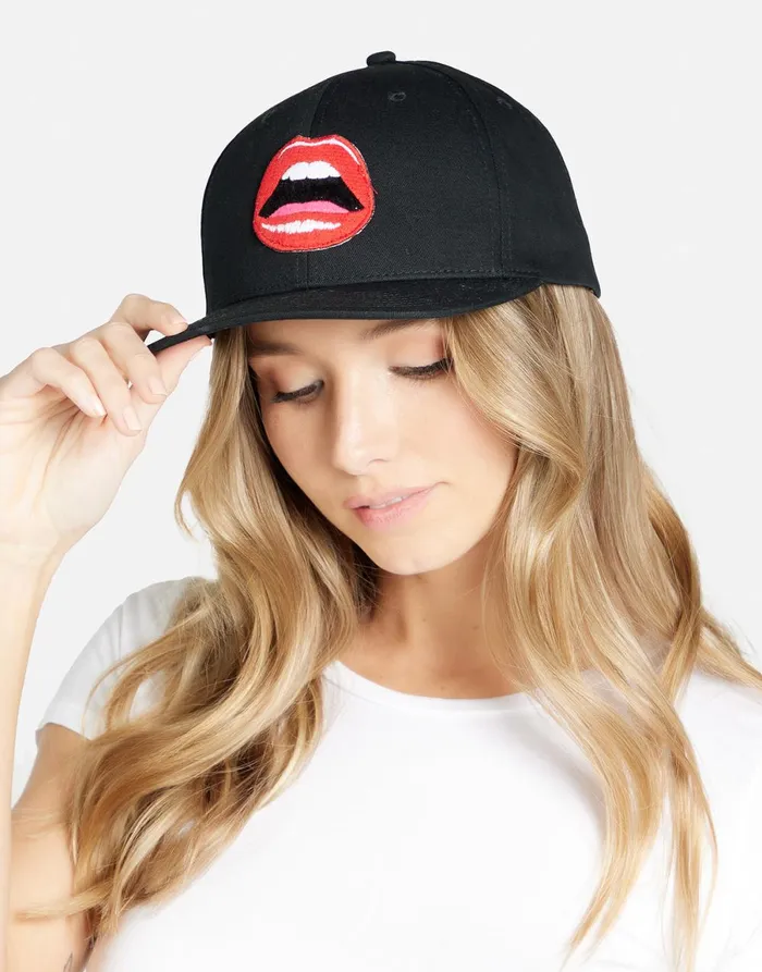 Bay Red Open Lip Patch Black Women039s Lauren Moshi Hats Bay Red Open Lip Patch Black Women039s Lauren Moshi Hats