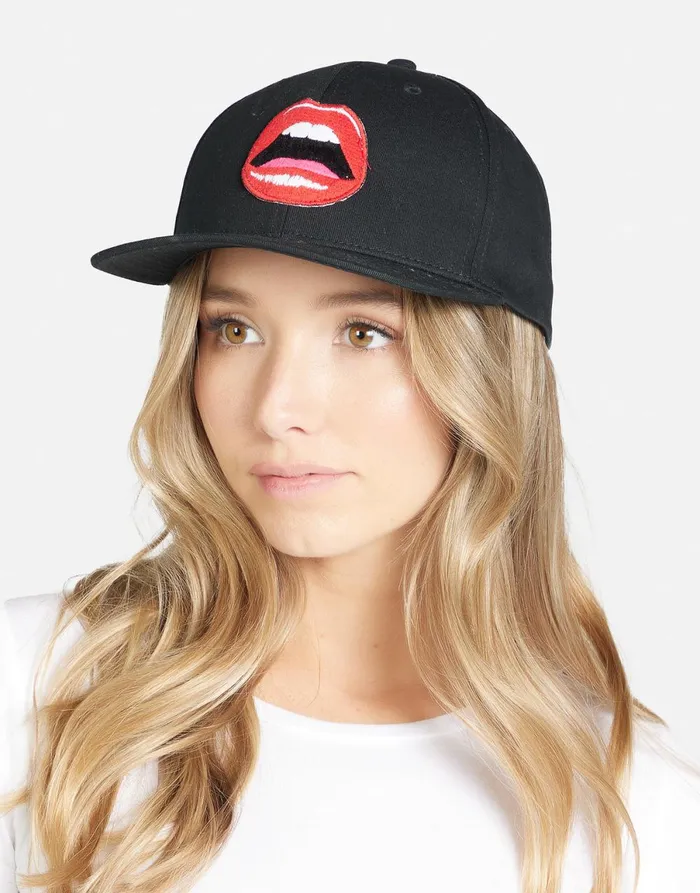 Bay Red Open Lip Patch Black Women039s Lauren Moshi Hats Bay Red Open Lip Patch Black Women039s Lauren Moshi Hats
