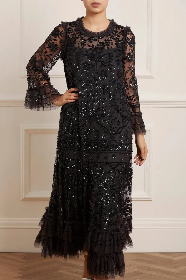 Celia Long Sleeve Ankle Gown Black Women Needle and Thread Dresses