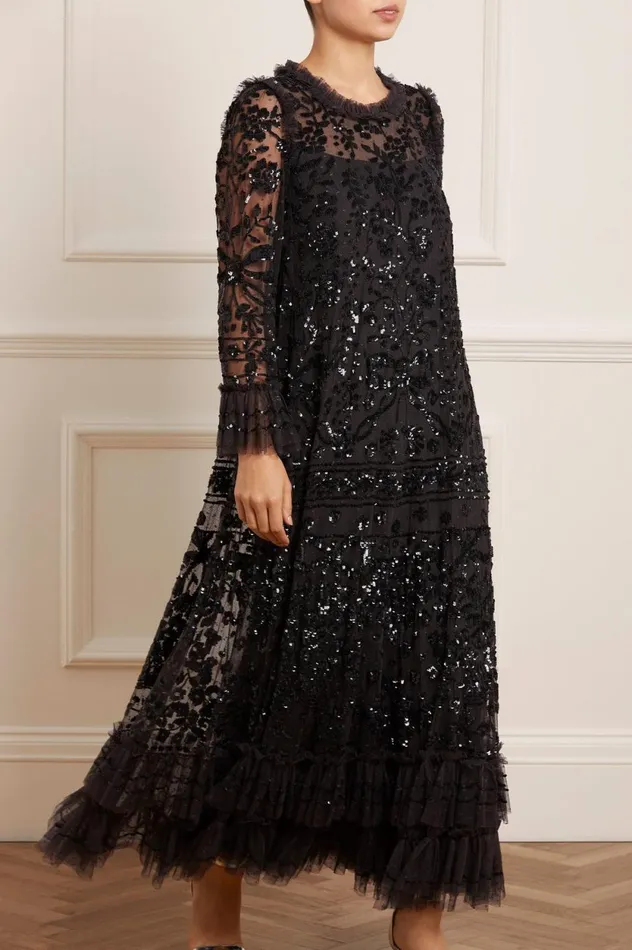 Celia Long Sleeve Ankle Gown Black Women Needle and Thread Dresses