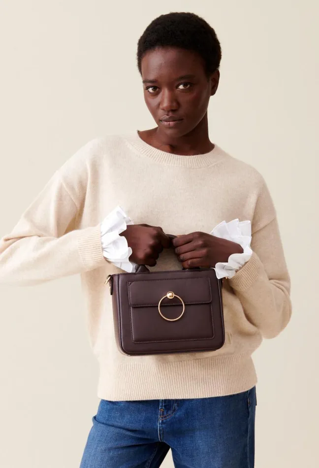 Claudie Pierlot Anouck Smooth Leather Chain Bag Brown Women Crossbody Bags