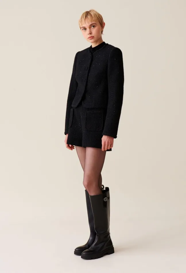 Claudie Pierlot Black Straight Tweed Jacket Women Jackets