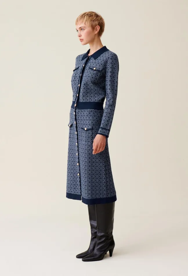 Claudie Pierlot Cp Monogram Cardigan With Collar Navy Women Knitwear And Cardigans Claudie Pierlot Cp Monogram Cardigan With Collar Navy Women Knitwear And Cardigans