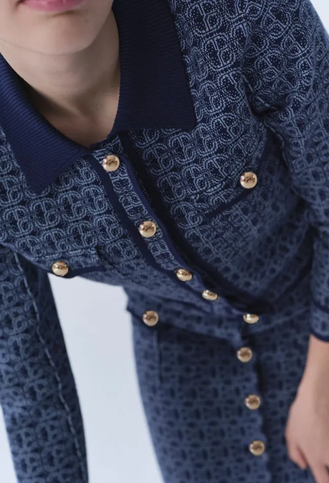 Claudie Pierlot Cp Monogram Cardigan With Collar Navy Women Knitwear And Cardigans Claudie Pierlot Cp Monogram Cardigan With Collar Navy Women Knitwear And Cardigans