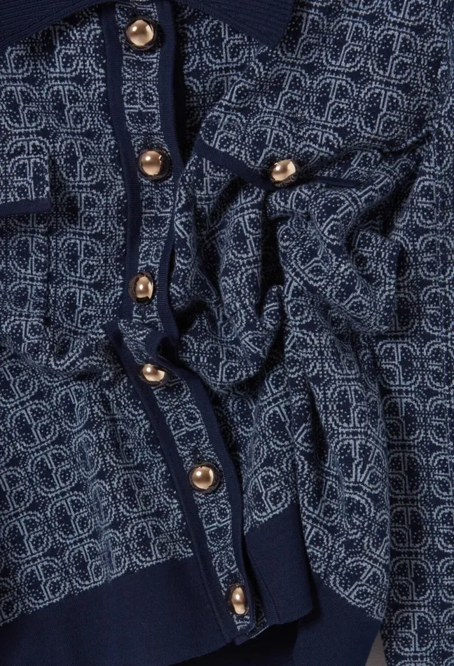 Claudie Pierlot Cp Monogram Cardigan With Collar Navy Women Knitwear And Cardigans Claudie Pierlot Cp Monogram Cardigan With Collar Navy Women Knitwear And Cardigans