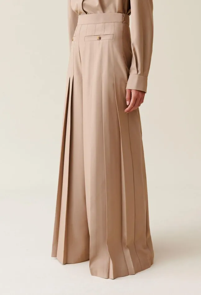 Claudie Pierlot HighWaisted Pleated Trousers Beige Women Jeans And Trousers