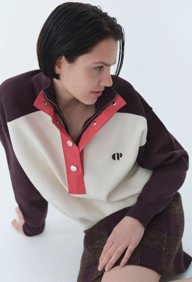 Claudie Pierlot Minimum Sweatshirt StandUp Collar Ivory Women Knitwear And Cardigans Claudie Pierlot Minimum Sweatshirt StandUp Collar Ivory Women Knitwear And Cardigans