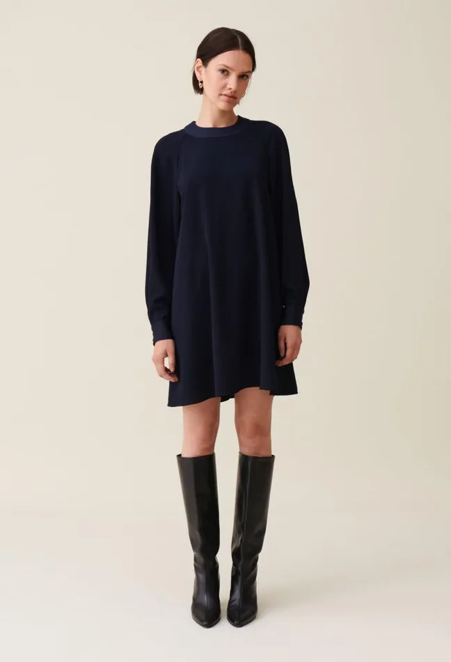 Claudie Pierlot Navy Belted Babydoll Dress Women Dresses Claudie Pierlot Navy Belted Babydoll Dress Women Dresses